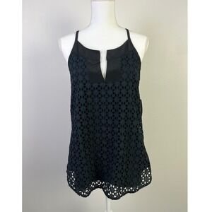 Athleta Eyelet Dunes Tank Top‎ Minimalist Sleeveless Tie Back Black Blouse M New